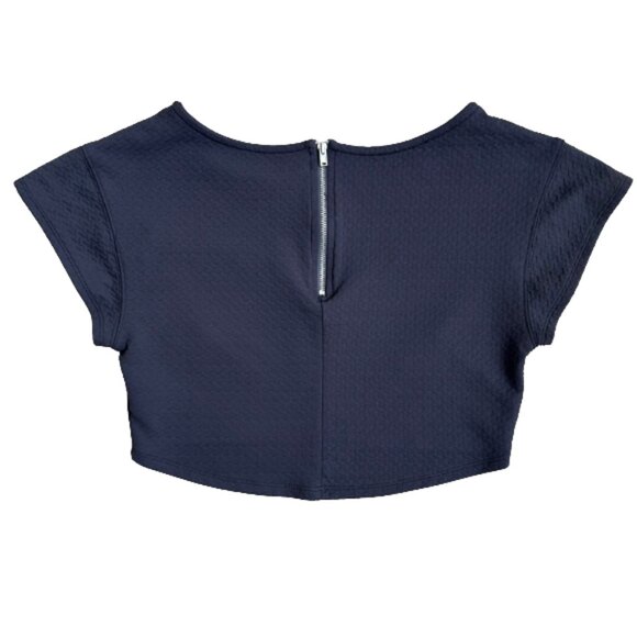 Bebe Charcoal Textured Knit Crop Top Zipper Back Stretch Short Sleeve Size XS - Picture 4 of 6